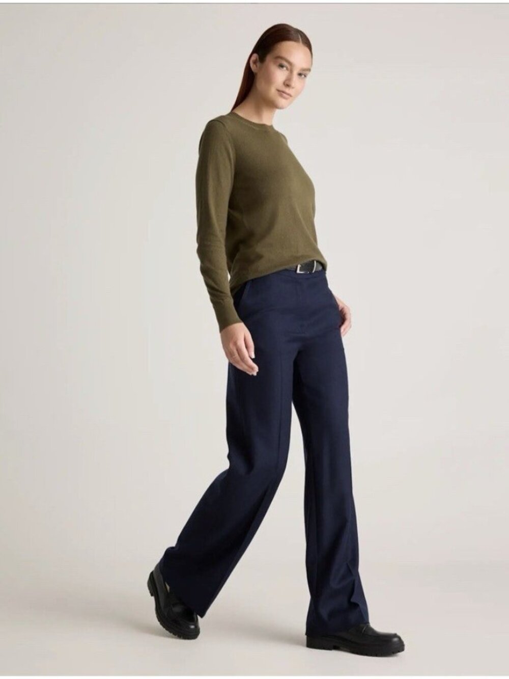 Quince Lightweight Cotton Cashmere Crew Neck Long Sleeve Sweater Olive Size M - Picture 4 of 16